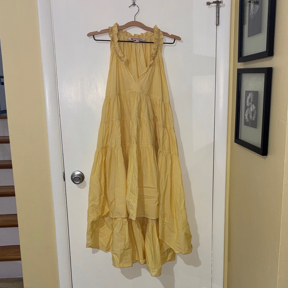 Ruffled V-Neck High-Low Maxi Dress in Yellow